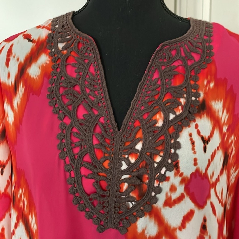 Jones New York Tunic Size L Multicolored Vibrant Print Embellished Resort Wear